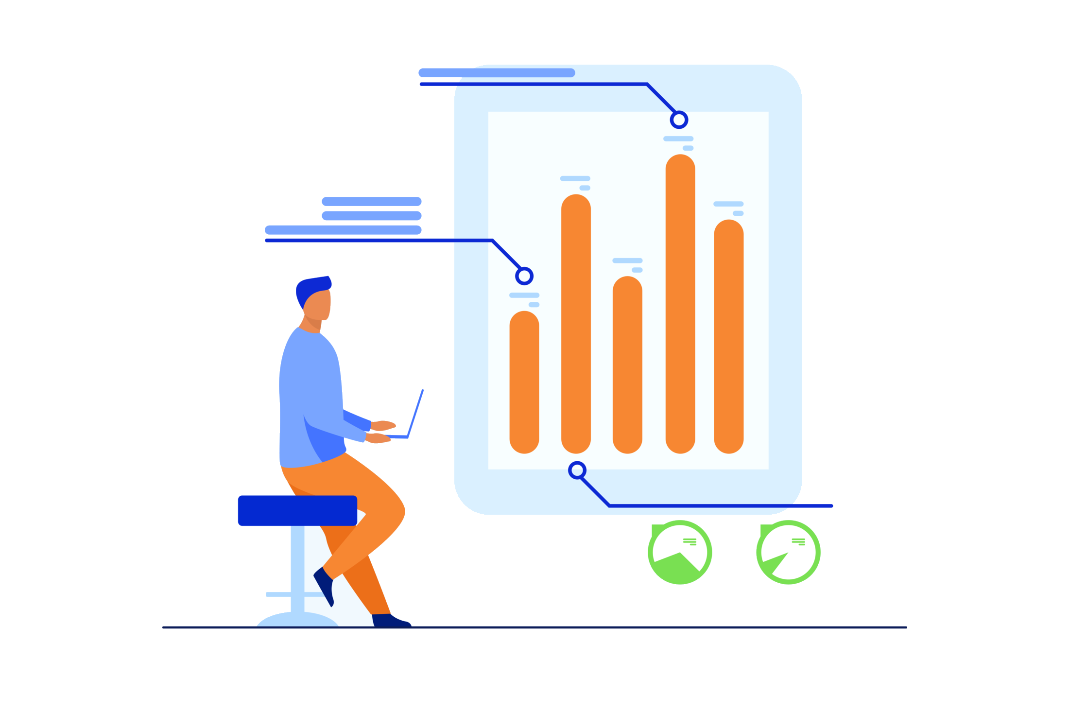 Analyst using laptop with infographics