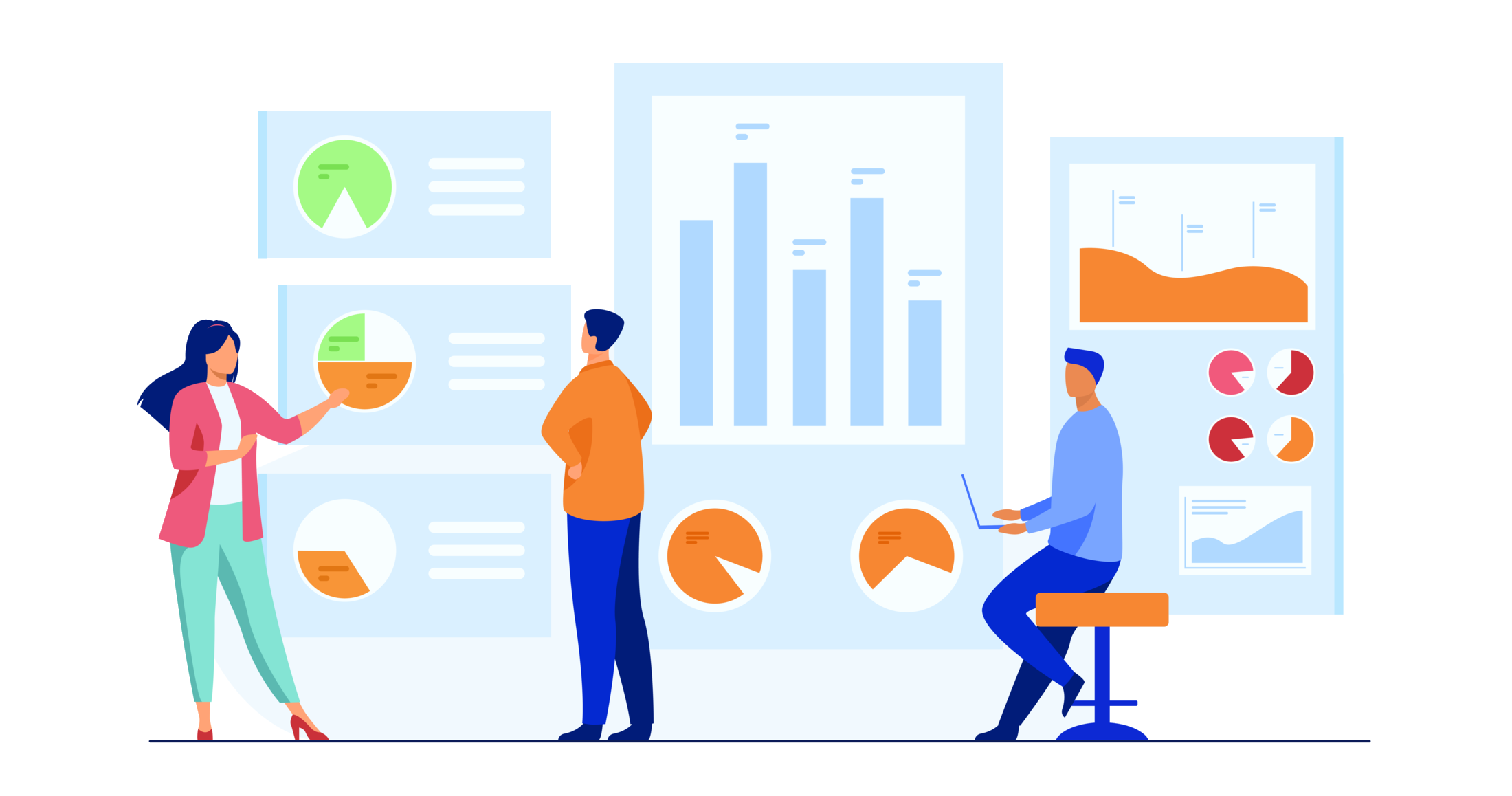 Office team researching business data