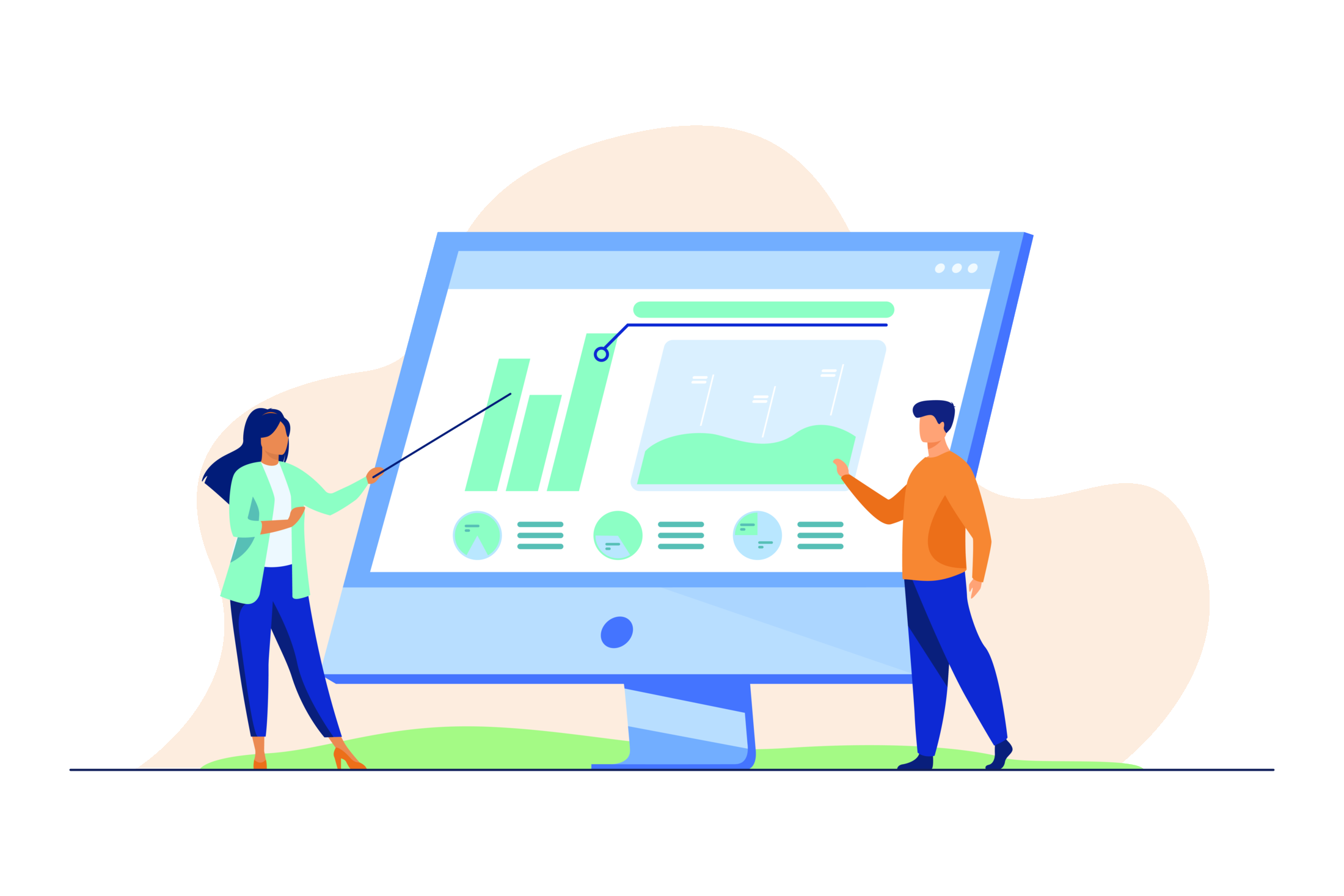 Professionals analyzing charts on a monitor